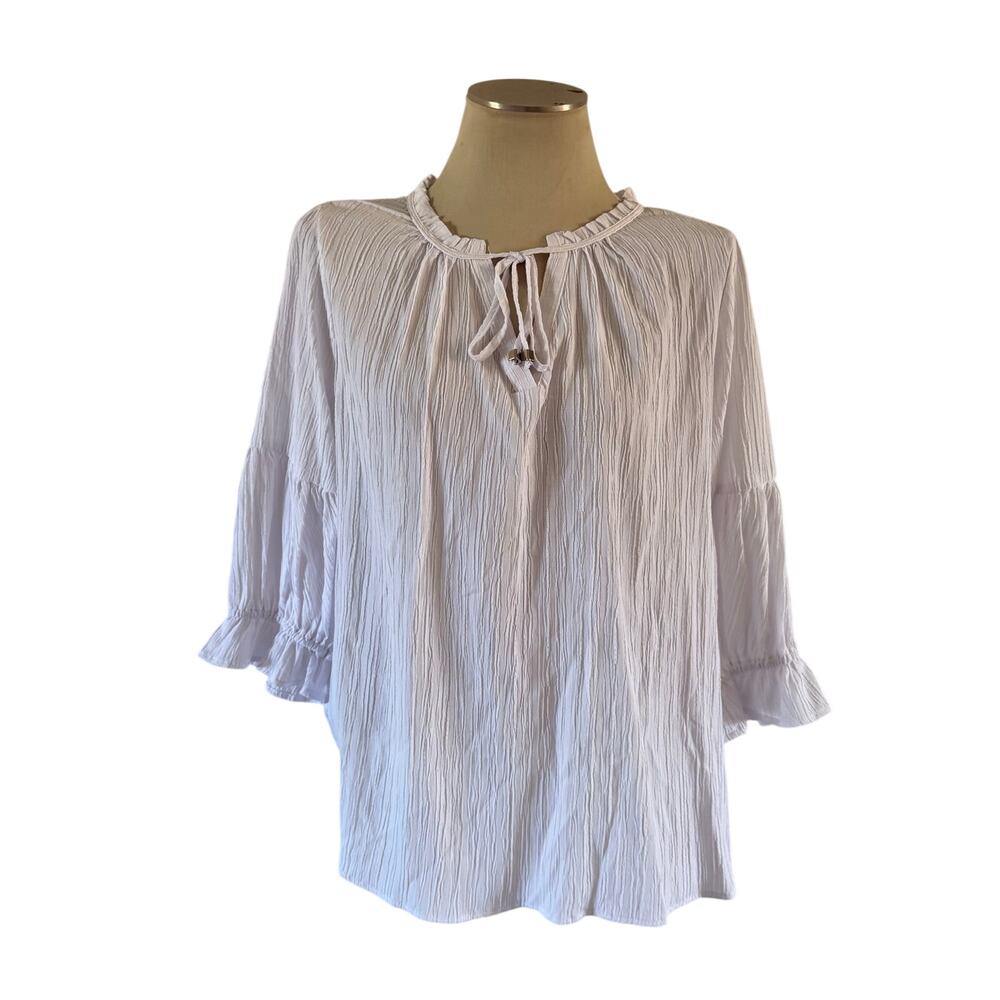NWT White Peasant Sleeve Blouse Plus Sz 1X Stretch Boho